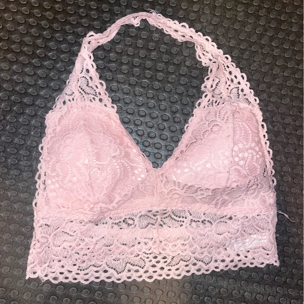 Light pink halter lace bralette